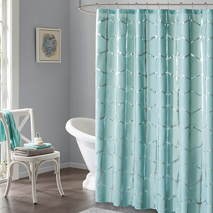 slide 1 of 1, Intelligent Design Raina Metallic Shower Curtain - Aqua, 1 ct