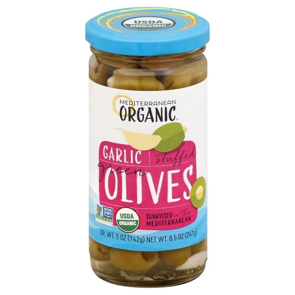 slide 1 of 1, Mediterranean Organic Garlic Stuffed Green Olives, 8.5 oz