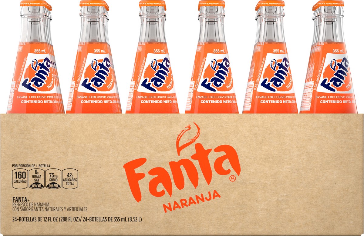 slide 6 of 9, Fanta Orange Mexico Soda Fruit Flavored Soft Drink, 355 mL, 24 Pack, 24 ct