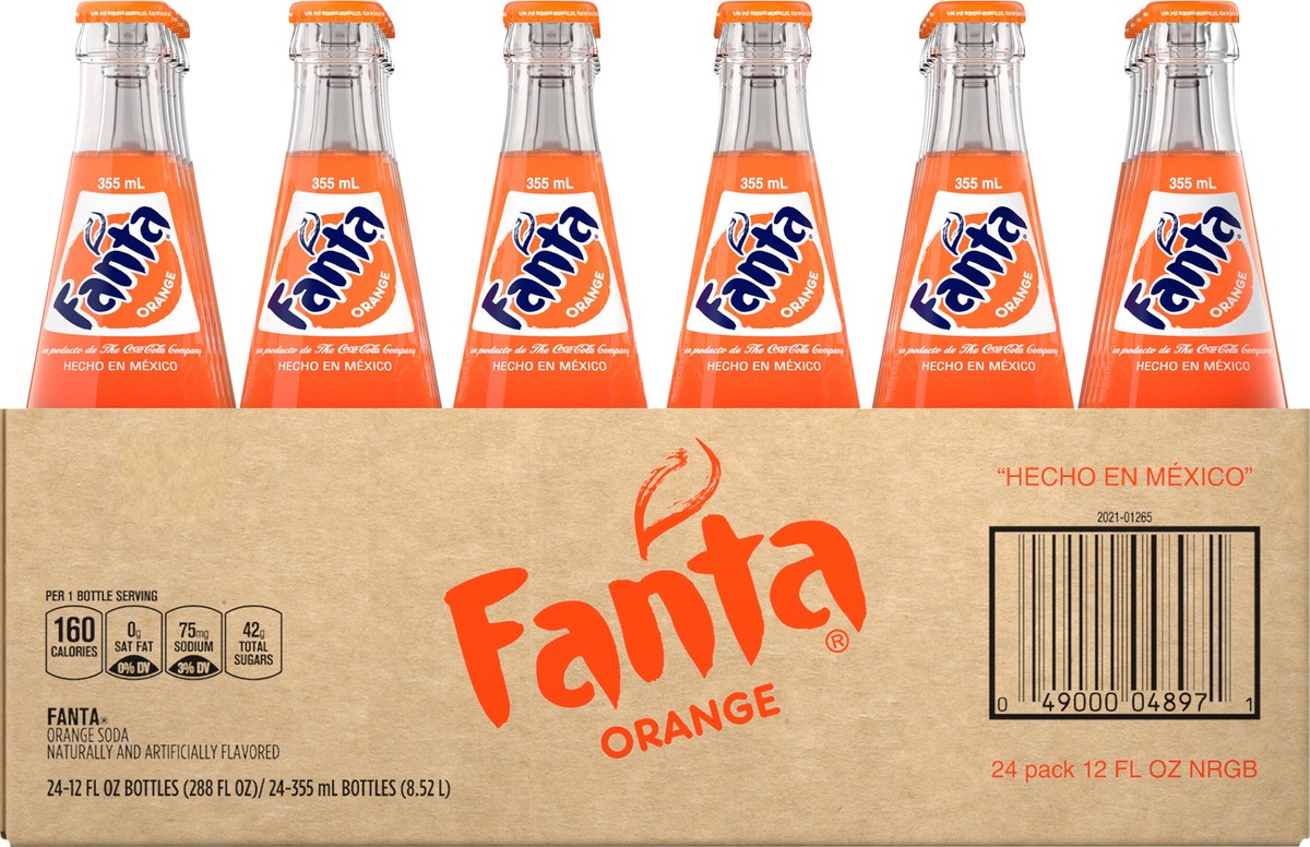 slide 2 of 9, Fanta Orange Mexico Soda Fruit Flavored Soft Drink, 355 mL, 24 Pack, 24 ct
