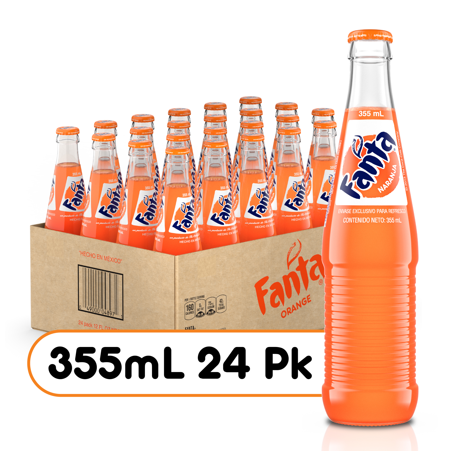 slide 1 of 9, Fanta Orange Mexico Soda Fruit Flavored Soft Drink, 355 mL, 24 Pack, 24 ct