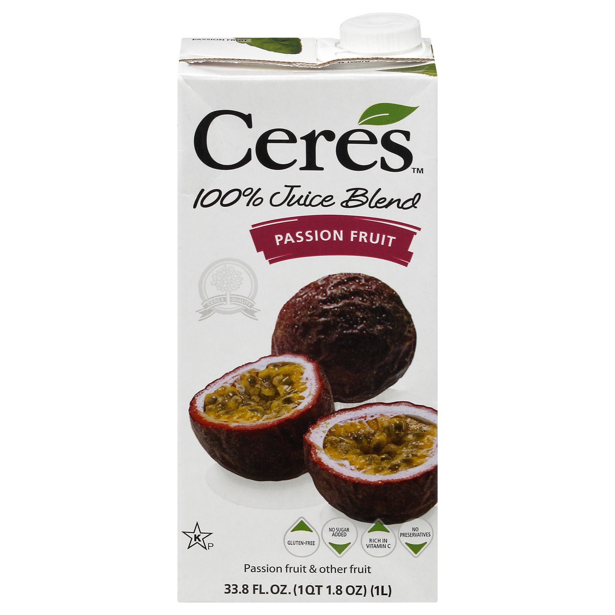 slide 1 of 1, Ceres 100% Juice Blend Passion Fruit, 33.8 fl oz