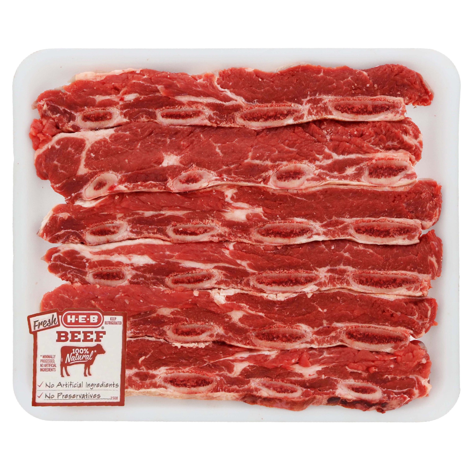 slide 1 of 1, H-E-B Chuck Shoulder Beef Flanken Style Ribs - Value Pack, per lb