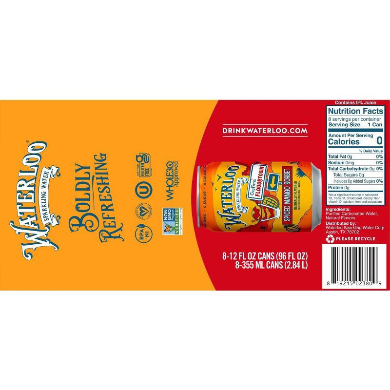 slide 2 of 4, Waterloo Sparkling Water Waterloo Spiced Mango Sorbet Sparkling Water 8Pk, 96 oz