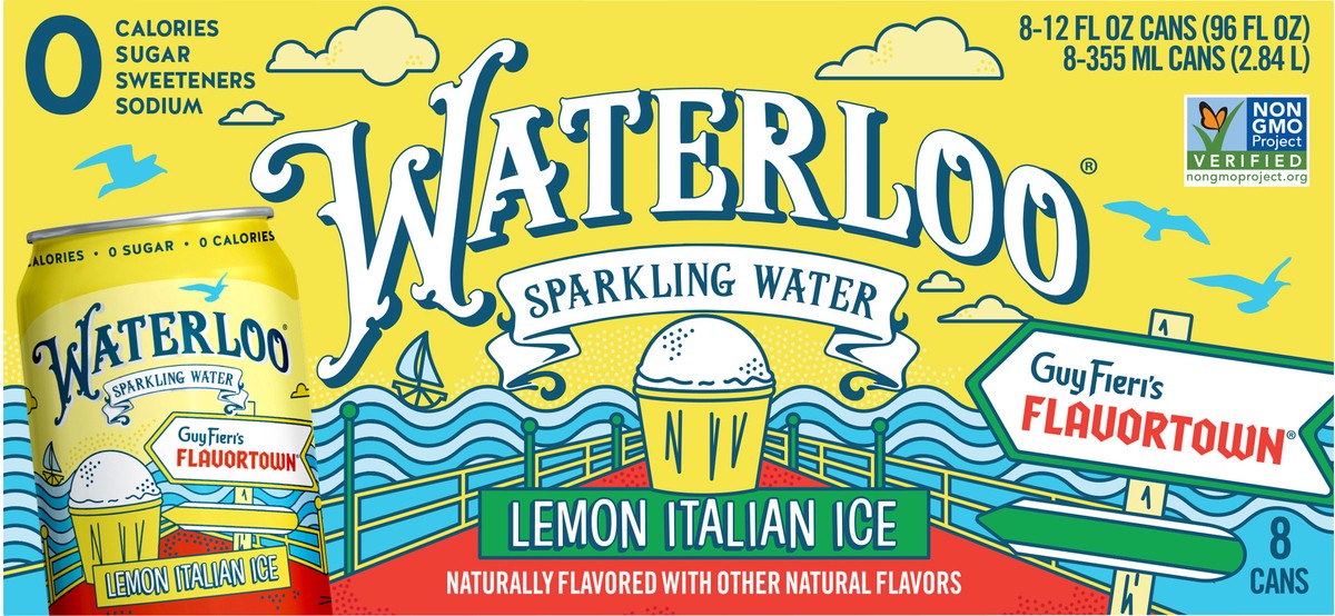 slide 3 of 8, Waterloo Lemon Italian Ice Sparkling Water - 8pk / 12 fl oz Cans, 8 ct