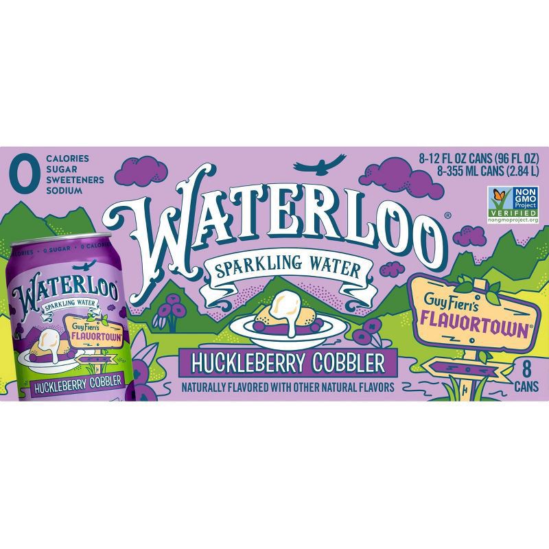 slide 2 of 4, Waterloo Sparkling Water Waterloo Huckleberry Cobbler Sparkling Water 8Pk, 96 oz