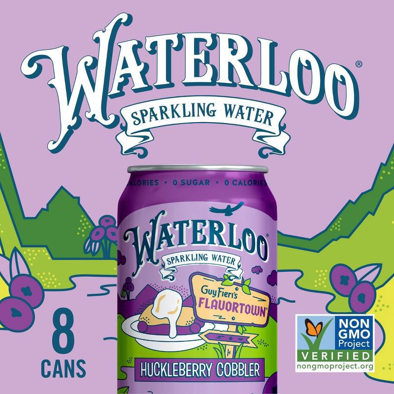 slide 3 of 4, Waterloo Sparkling Water Waterloo Huckleberry Cobbler Sparkling Water 8Pk, 96 oz