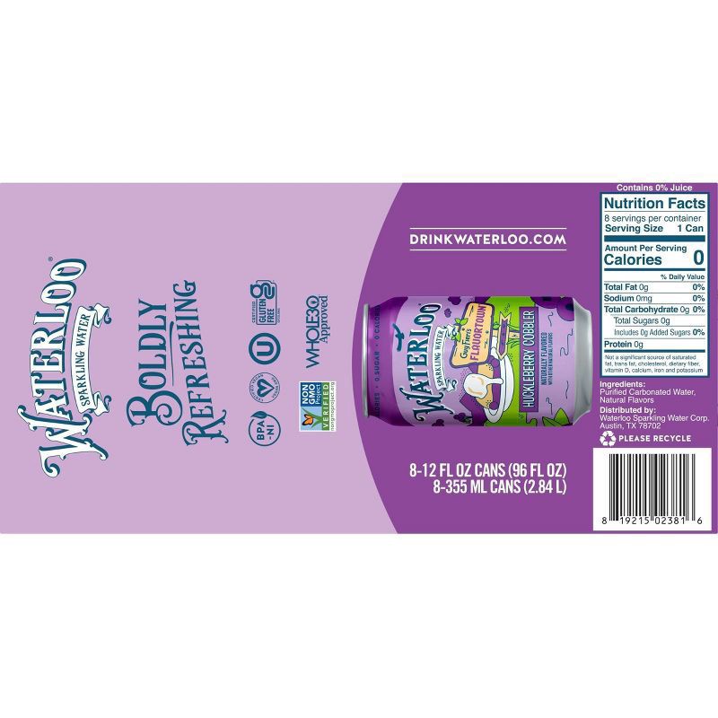 slide 4 of 4, Waterloo Sparkling Water Waterloo Huckleberry Cobbler Sparkling Water 8Pk, 96 oz