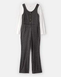 Oshkosh Girls 2-Piece Plaid Long-Sleeve Jumpsuit Multi 12