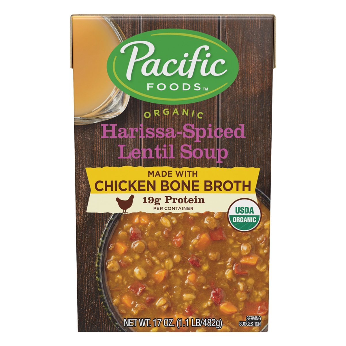 slide 1 of 1, Pacific Natural Foods Harissa Spiced Lentil Bone Broth Soup, 17 oz