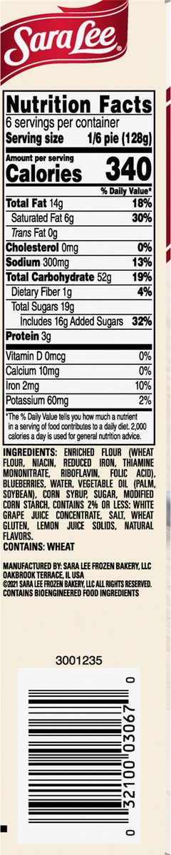 slide 8 of 12, Sara Lee Traditional Fruit Pie 8" Unbaked Blueberry 27oz, 27 oz