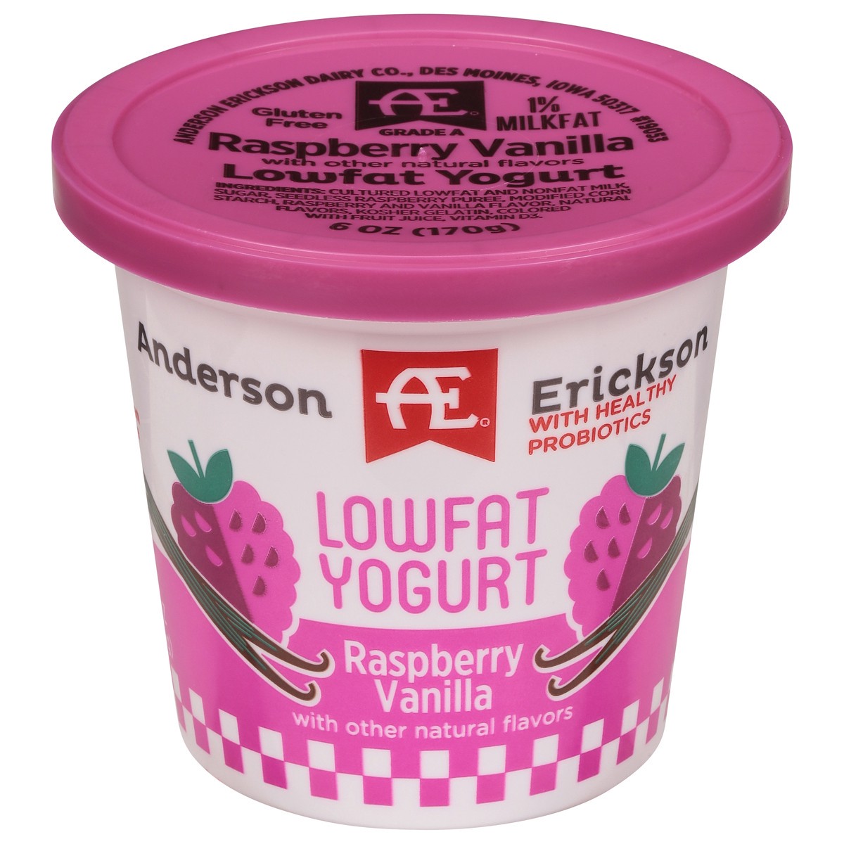 slide 1 of 9, Anderson Erickson Dairy Lowfat Raspberry Vanilla Yogurt 6 oz, 6 oz