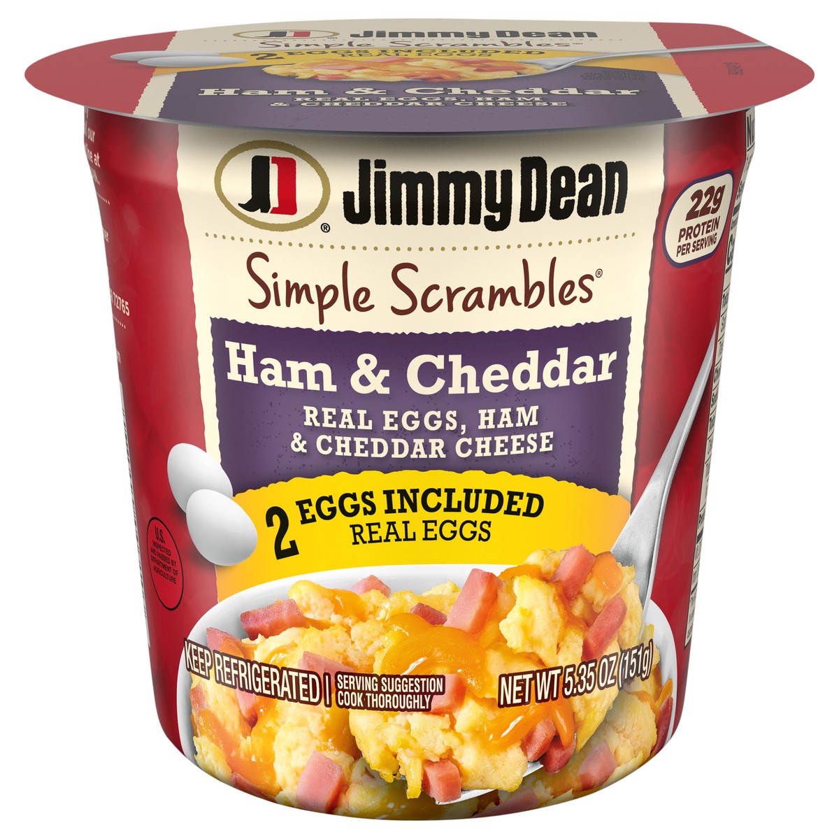slide 1 of 14, Jimmy Dean Simple Scrambles Ham and Cheddar Cheese, 5.35 oz., 151.67 gram