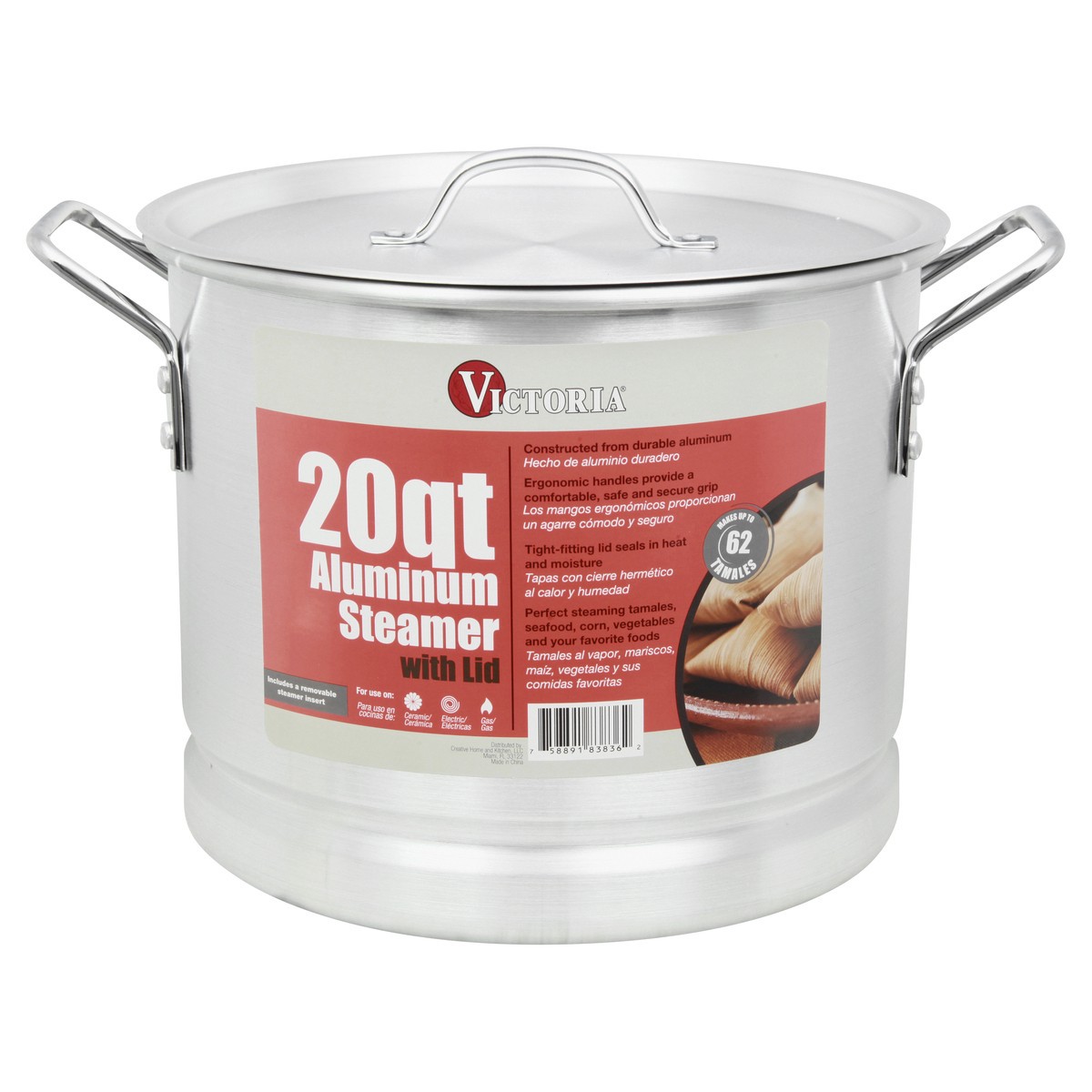 slide 8 of 11, Victoria 20 Quart with Lid Aluminum Steamer 1 ea, 1 ct