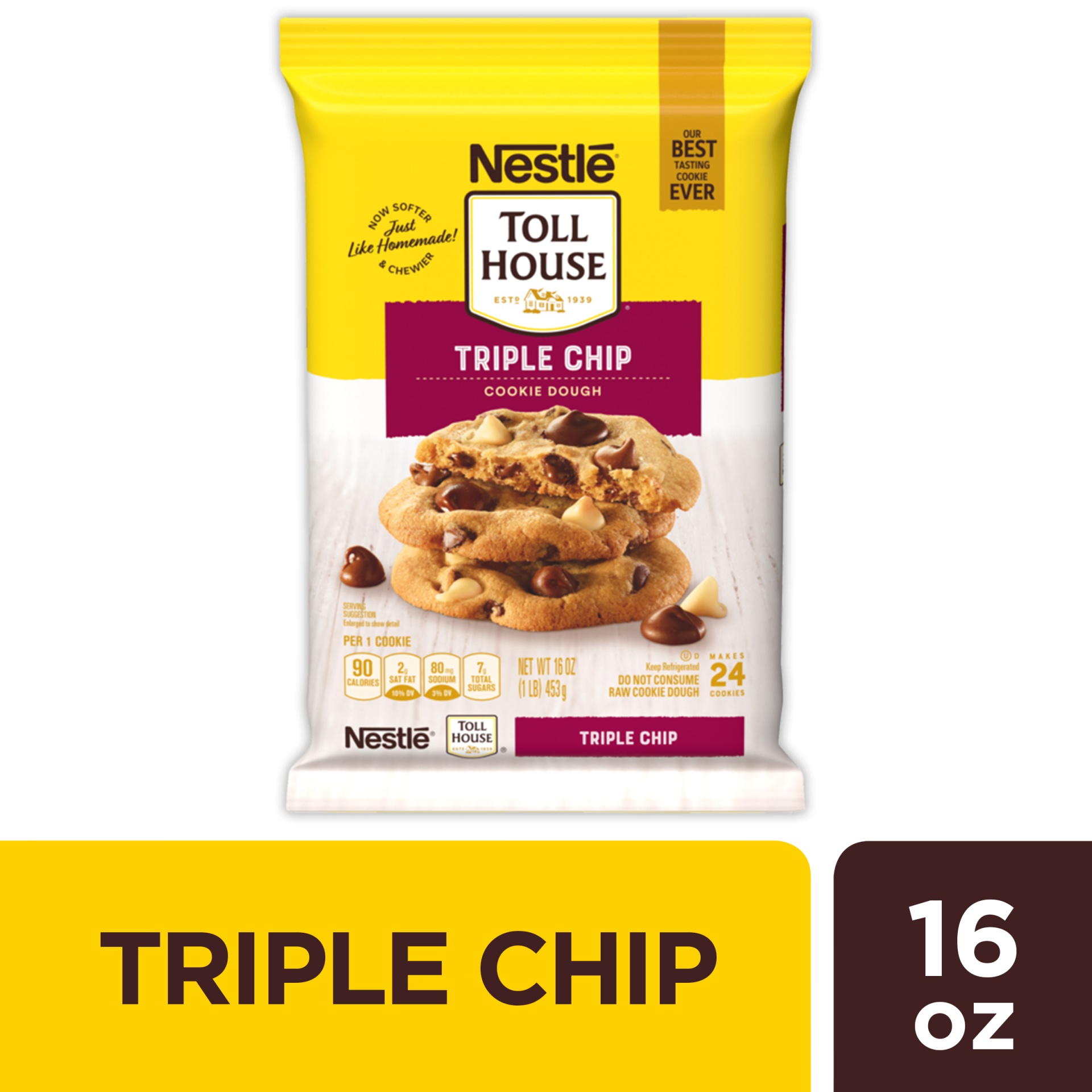 slide 1 of 10, Nestleé Toll House Triple Chip Cookie Dough, 16 oz