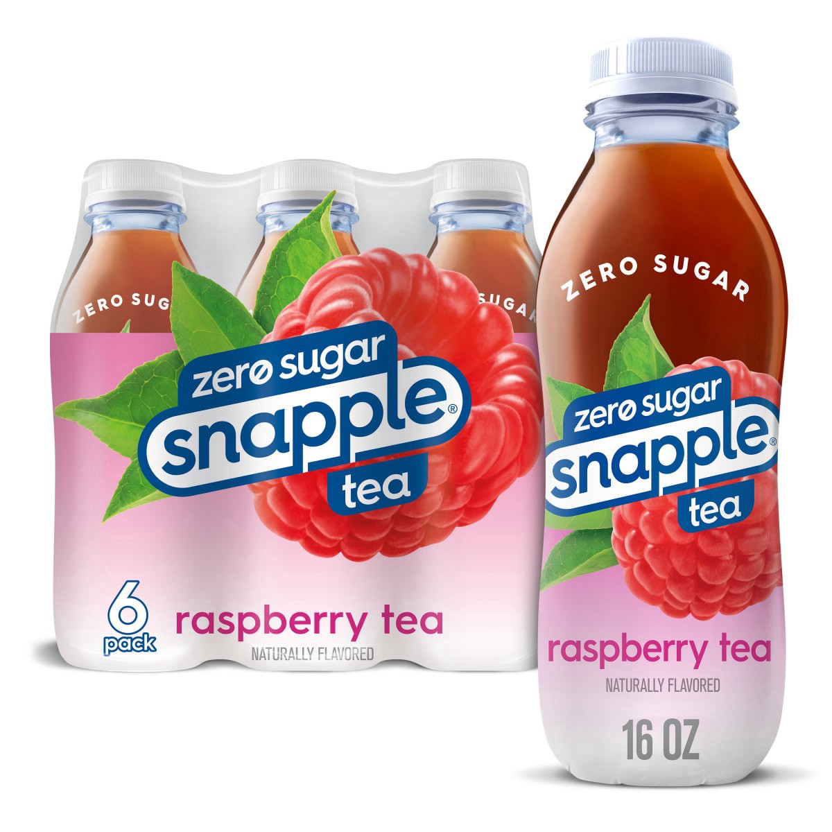 slide 1 of 25, Snapple Zero Sugar Raspberry Tea, 16 fl oz recycled plastic bottle, 6 pack, 6 ct