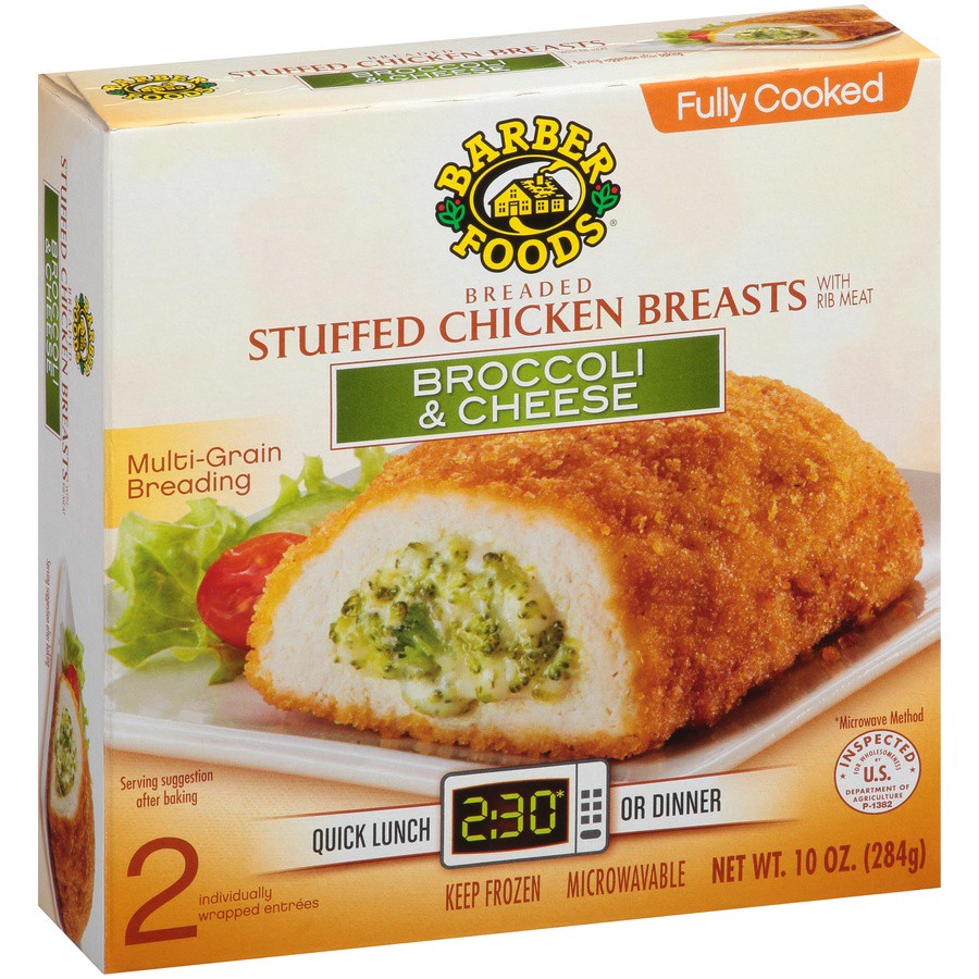 slide 2 of 8, Barber Foods Stuffed Chicken Breasts Broccoli Cheese, 2 Count, 10 oz