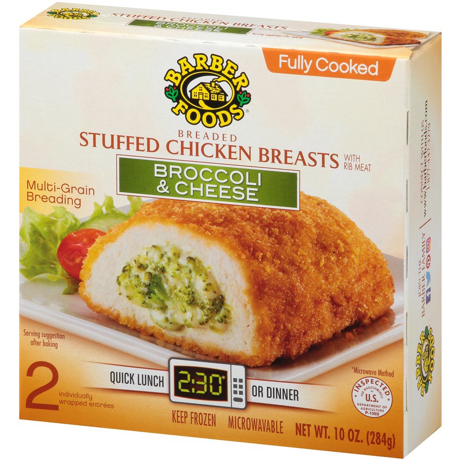 slide 3 of 8, Barber Foods Stuffed Chicken Breasts Broccoli Cheese, 2 Count, 10 oz