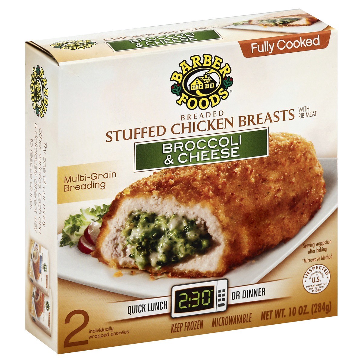 slide 1 of 8, Barber Foods Stuffed Chicken Breasts Broccoli Cheese, 2 Count, 10 oz