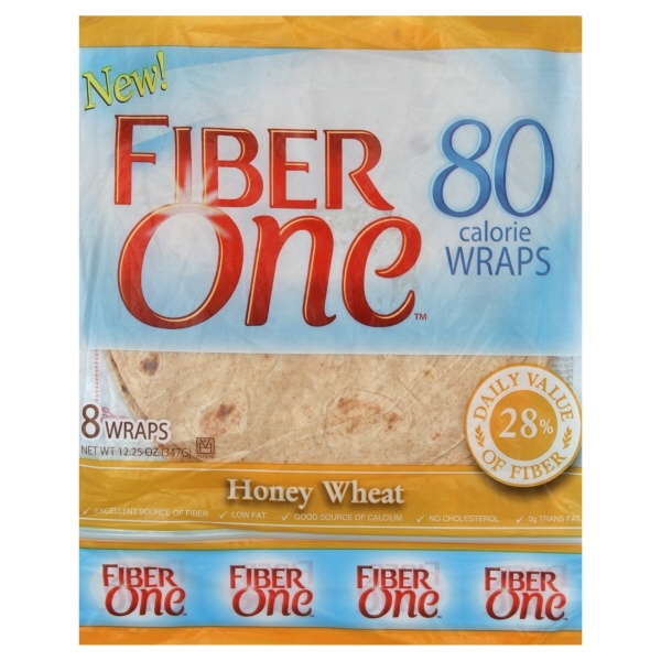 slide 1 of 1, Fiber One 80 Calorie Wraps - Honey Wheat, 8 Wraps, 12.25 oz