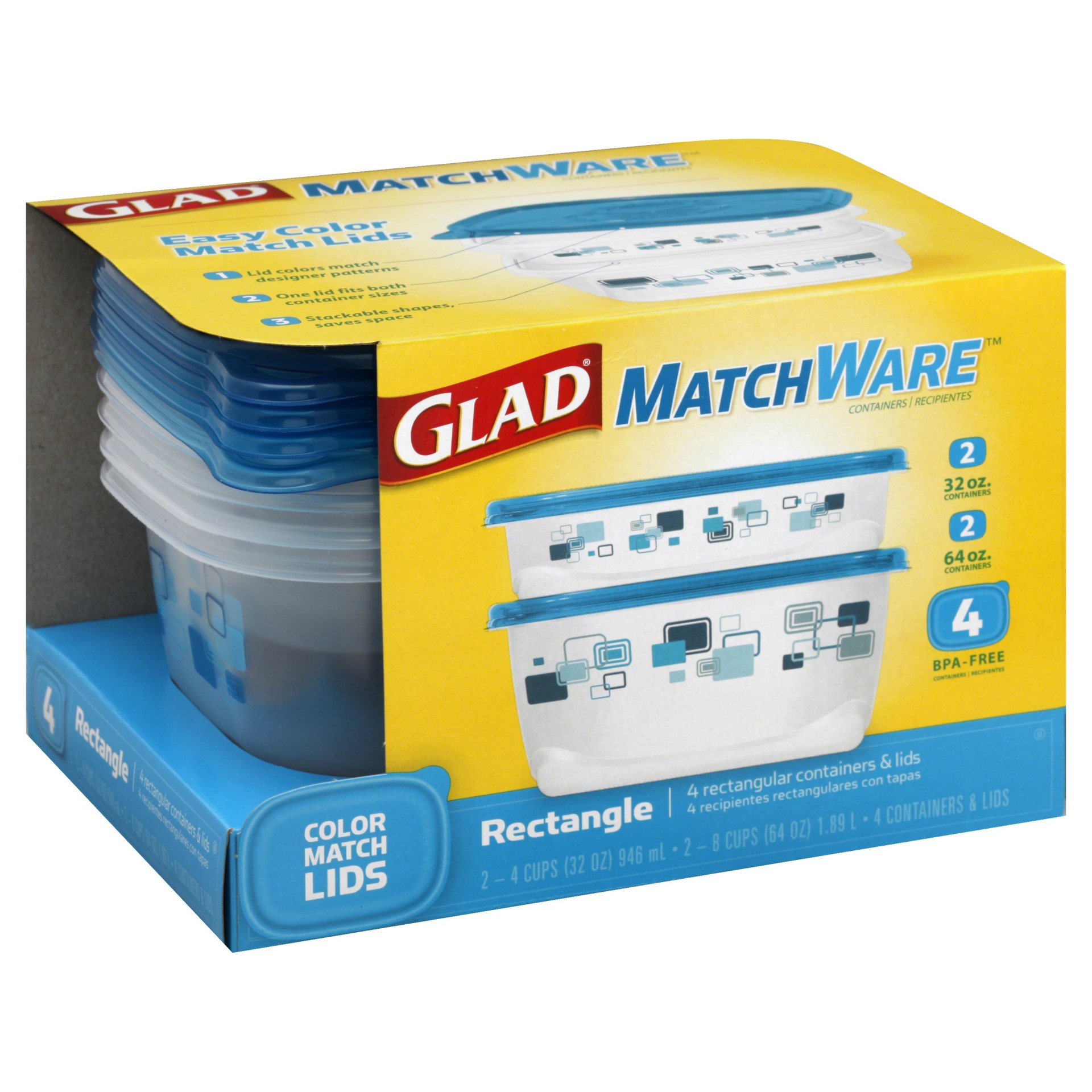 Glad Matchware Rectangular Containers & Lids - 4 ct