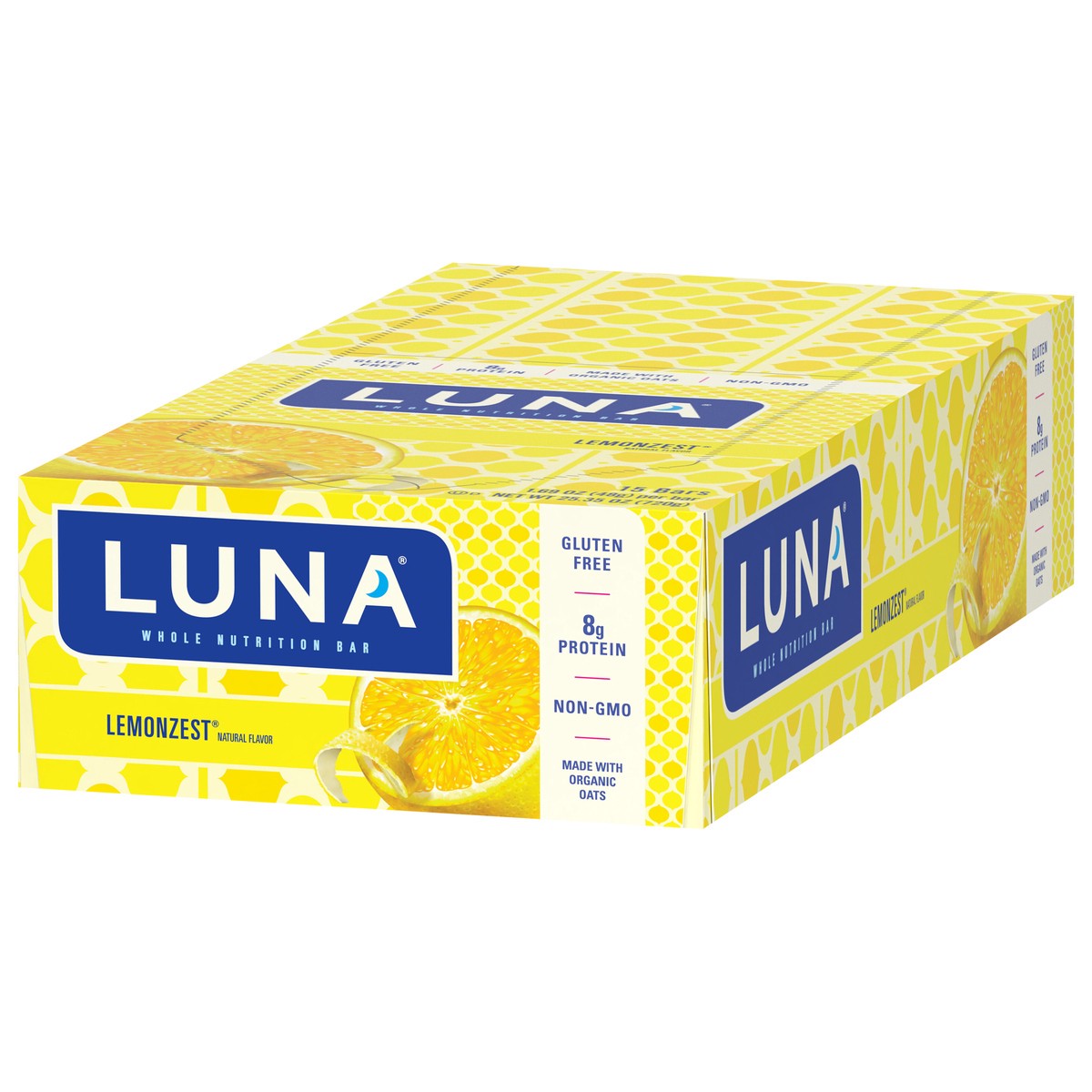 slide 3 of 9, LUNA Bar - LemonZest Flavor - Gluten-Free - Non-GMO - 7-9g Protein - Made with Organic Oats - Low Glycemic - Whole Nutrition Snack Bars - 1.69 oz. (15 Count), 15 ct; 1.7 oz