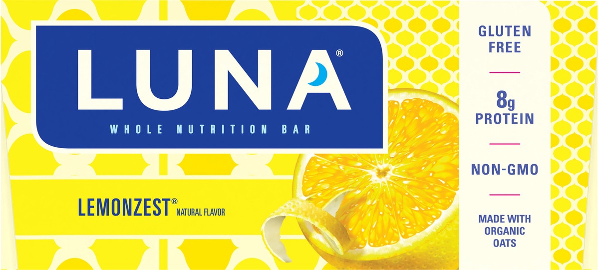 slide 6 of 9, LUNA Bar - LemonZest Flavor - Gluten-Free - Non-GMO - 7-9g Protein - Made with Organic Oats - Low Glycemic - Whole Nutrition Snack Bars - 1.69 oz. (15 Count), 15 ct; 1.7 oz