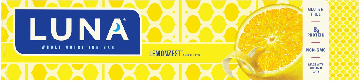 slide 8 of 9, LUNA Bar - LemonZest Flavor - Gluten-Free - Non-GMO - 7-9g Protein - Made with Organic Oats - Low Glycemic - Whole Nutrition Snack Bars - 1.69 oz. (15 Count), 15 ct; 1.7 oz