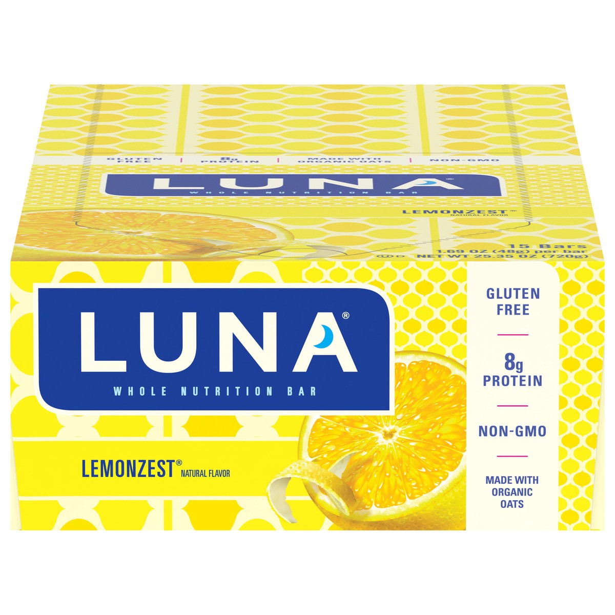 slide 1 of 9, LUNA Bar - LemonZest Flavor - Gluten-Free - Non-GMO - 7-9g Protein - Made with Organic Oats - Low Glycemic - Whole Nutrition Snack Bars - 1.69 oz. (15 Count), 15 ct; 1.7 oz