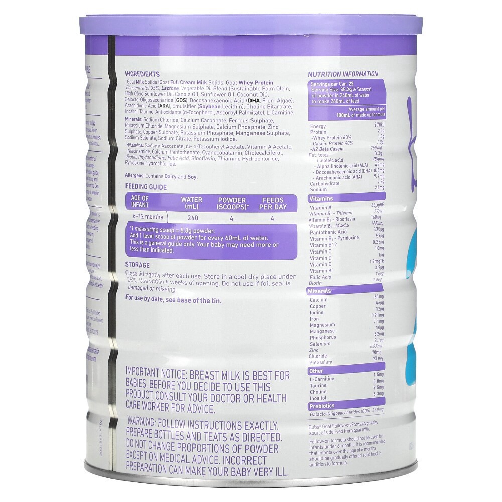 slide 5 of 5, Bubs® Australian Goat Milk-based Stage 2 Infant Formula Powder, 28.2 oz