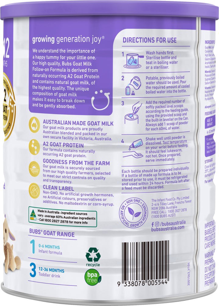 slide 4 of 5, Bubs® Australian Goat Milk-based Stage 2 Infant Formula Powder, 28.2 oz