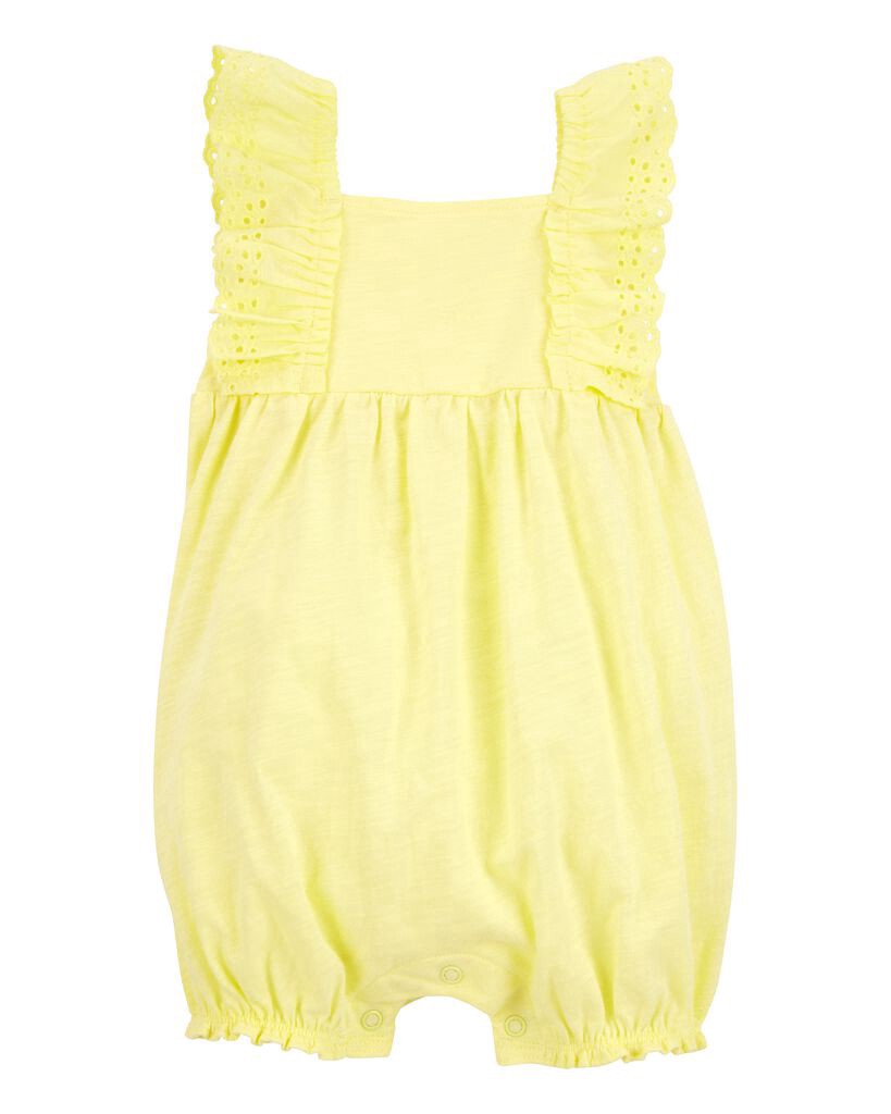 slide 2 of 3, Carter's Baby Eyelet Flutter-Sleeve Romper Yellow 6M, 1 ct