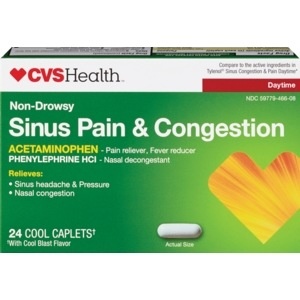 slide 1 of 1, CVS Health Sinus Pain & Congestion Acetominophen Caplets, Daytime, 24 ct