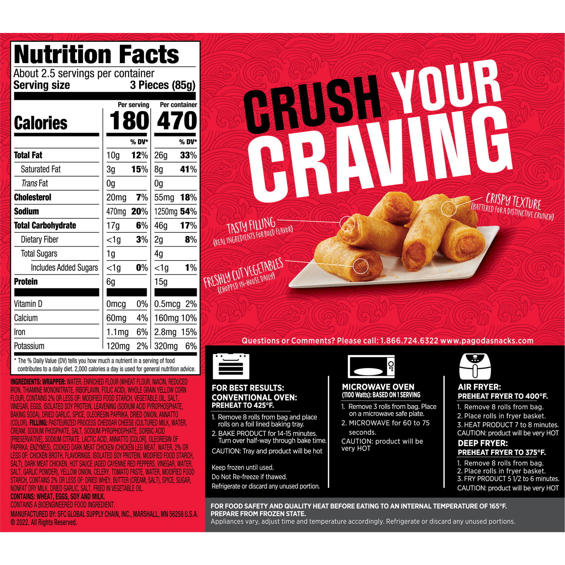 slide 2 of 5, Pagoda Express Frozen Mini Buffalo Style Chicken Egg Rolls, 8 oz