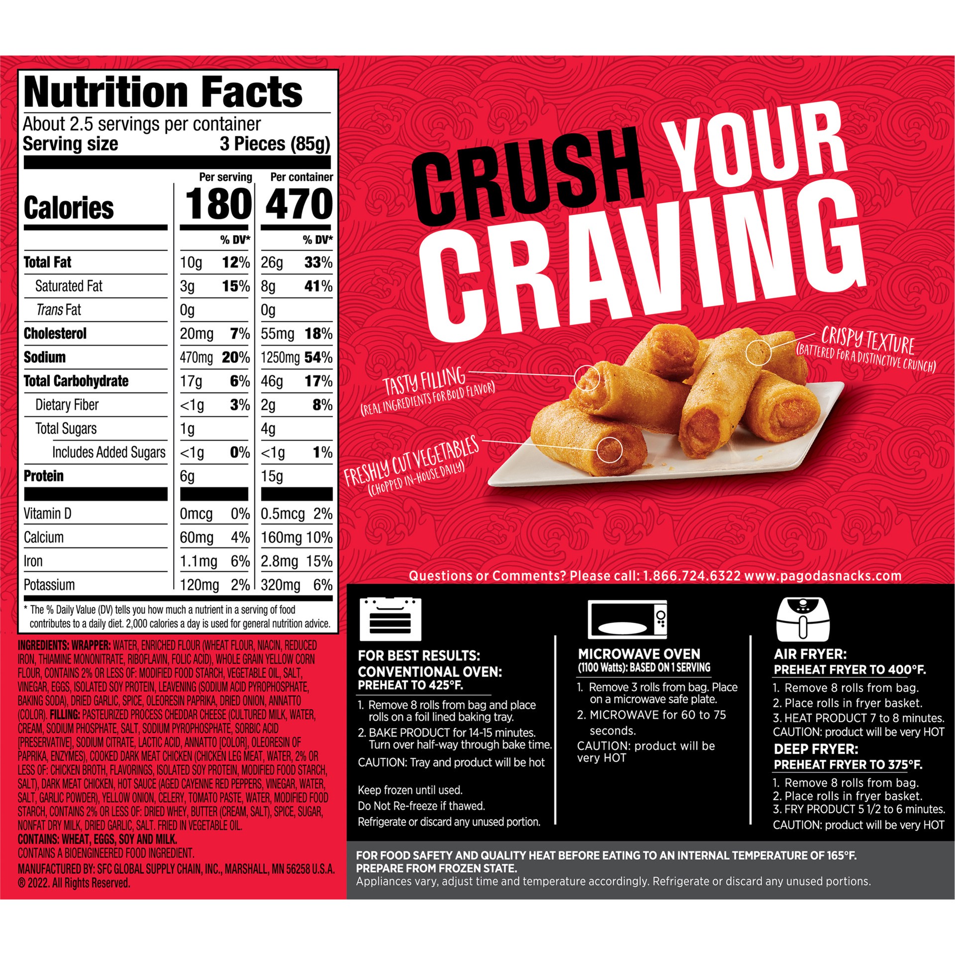 slide 3 of 5, Pagoda Express Frozen Mini Buffalo Style Chicken Egg Rolls, 8 oz