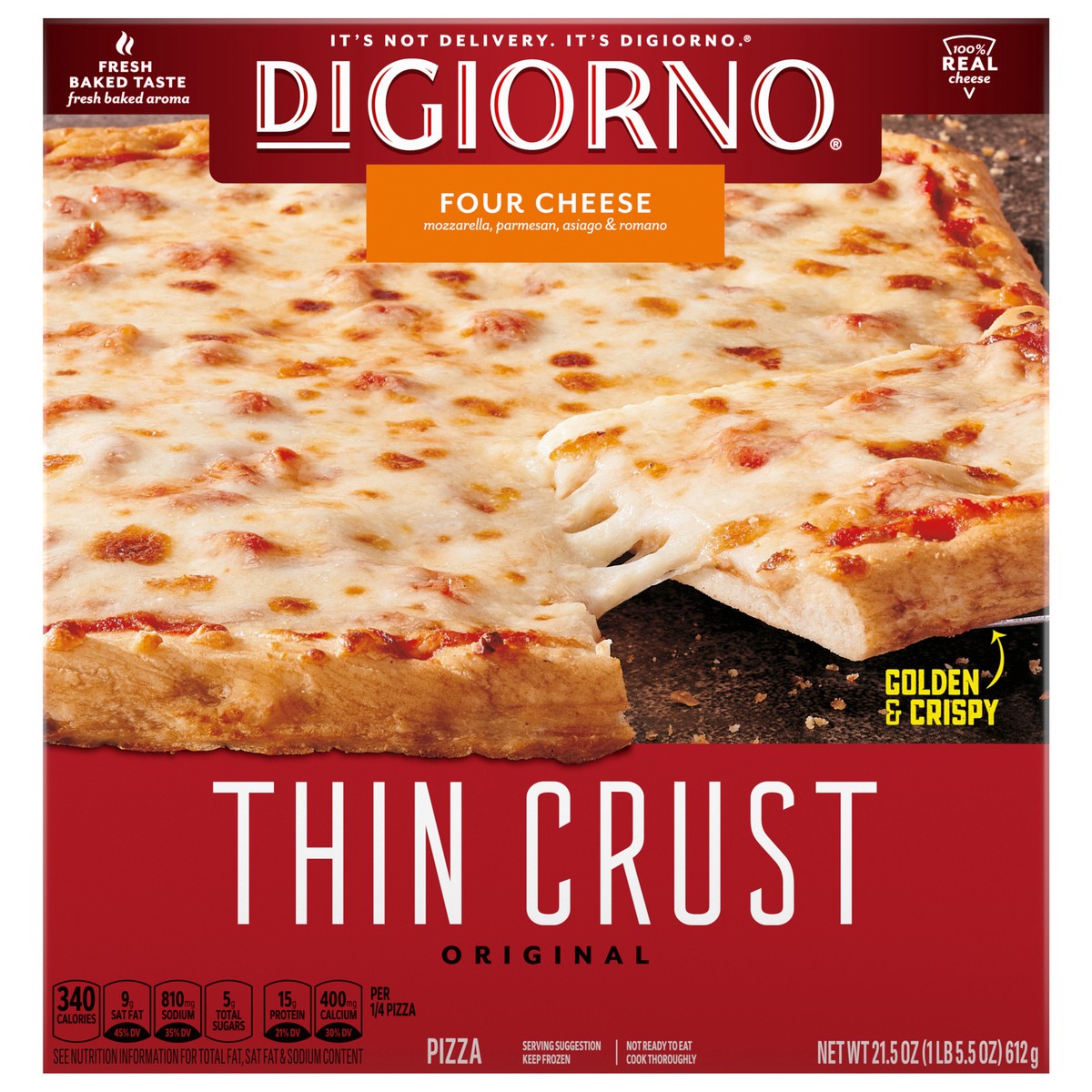 slide 1 of 7, DiGiorno Thin Crust Four Cheese Pizza (Frozen), 23 oz