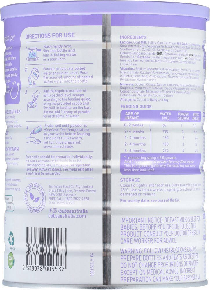 slide 3 of 3, Bubs® Australian Goat Milk-based Stage 1 Infant Formula, 28.2 oz