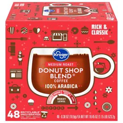 Kroger Donut Shop Blend Medium Roast Coffee Pods - 48 ct; 0.38 oz