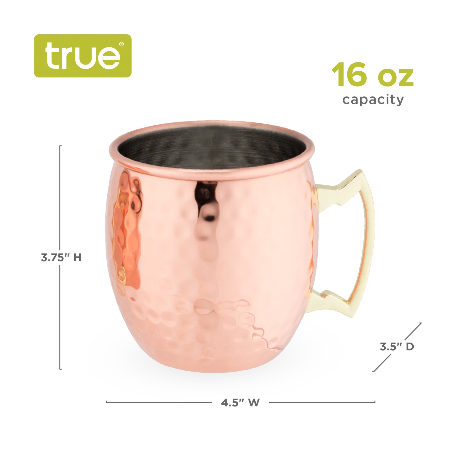 slide 3 of 5, True Moscow Mule Mug Set of 2, Stainless Steel, Copper Finish, Holds 16 oz, Cocktail Drinkware, 2 ct