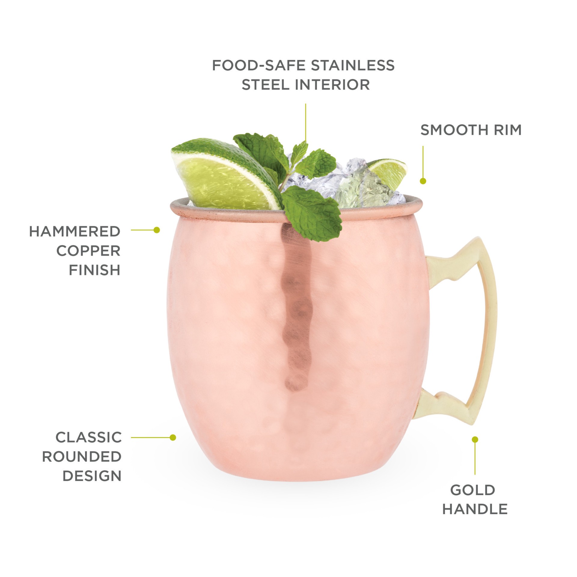 slide 4 of 5, True Moscow Mule Mug Set of 2, Stainless Steel, Copper Finish, Holds 16 oz, Cocktail Drinkware, 2 ct