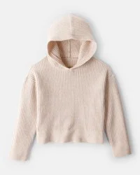 Oshkosh Girls Ribbed Sweater Knit Hoodie - Ivory Beige 14