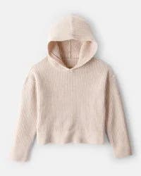 Oshkosh Girls Ribbed Sweater Knit Hoodie - Ivory Beige 14
