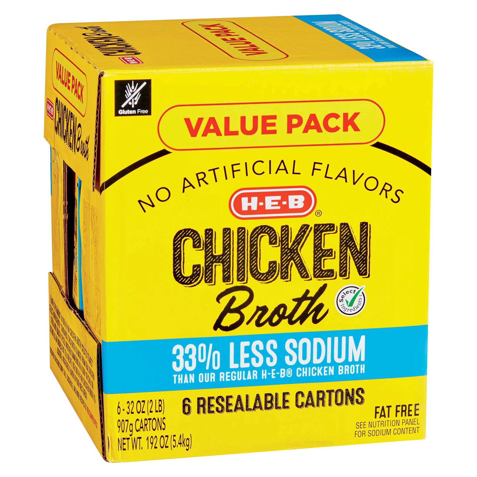 slide 1 of 1, H-E-B Select Ingredients Reduced Sodium Chicken Broth Club Pack, 6 ct