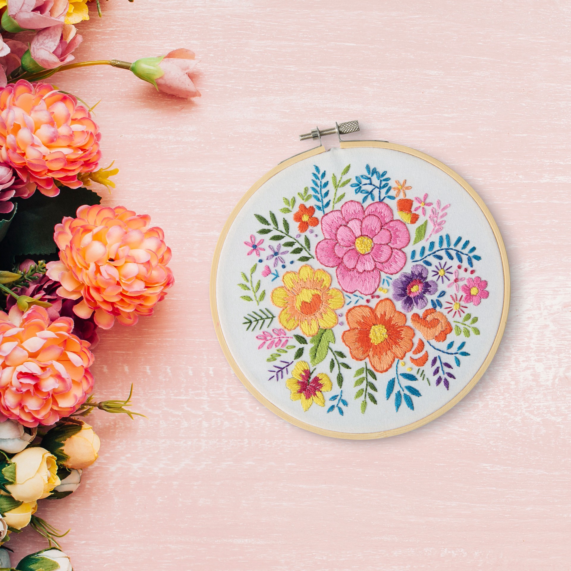 slide 3 of 5, 6" Floral Stamped Design Embroidery Kit With Hoop By Loops & Threads, 6 in