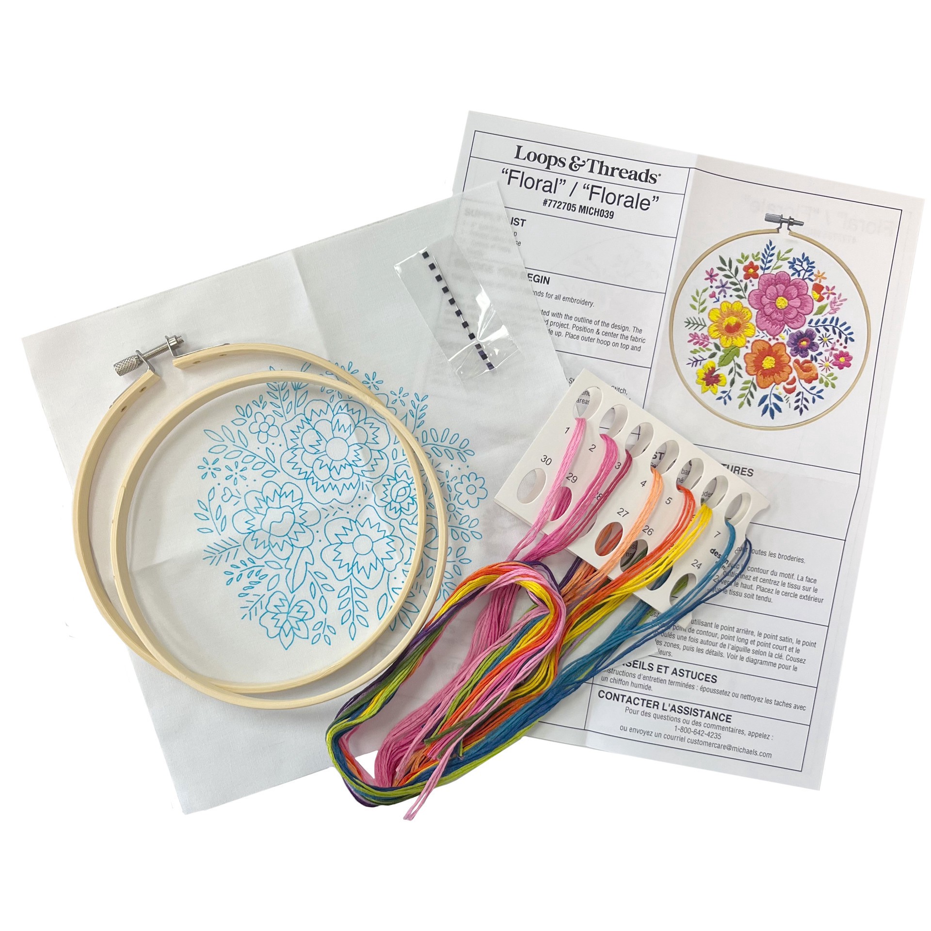 slide 2 of 5, 6" Floral Stamped Design Embroidery Kit With Hoop By Loops & Threads, 6 in