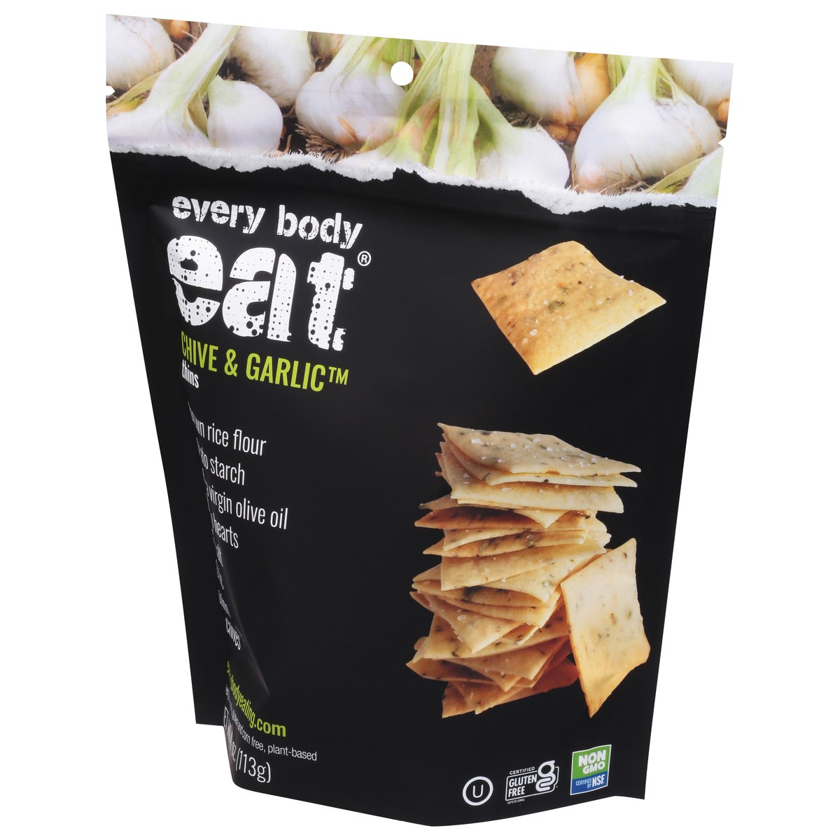 slide 9 of 14, Every Body Eat Chive & Garlic Thins 4 oz, 4 oz