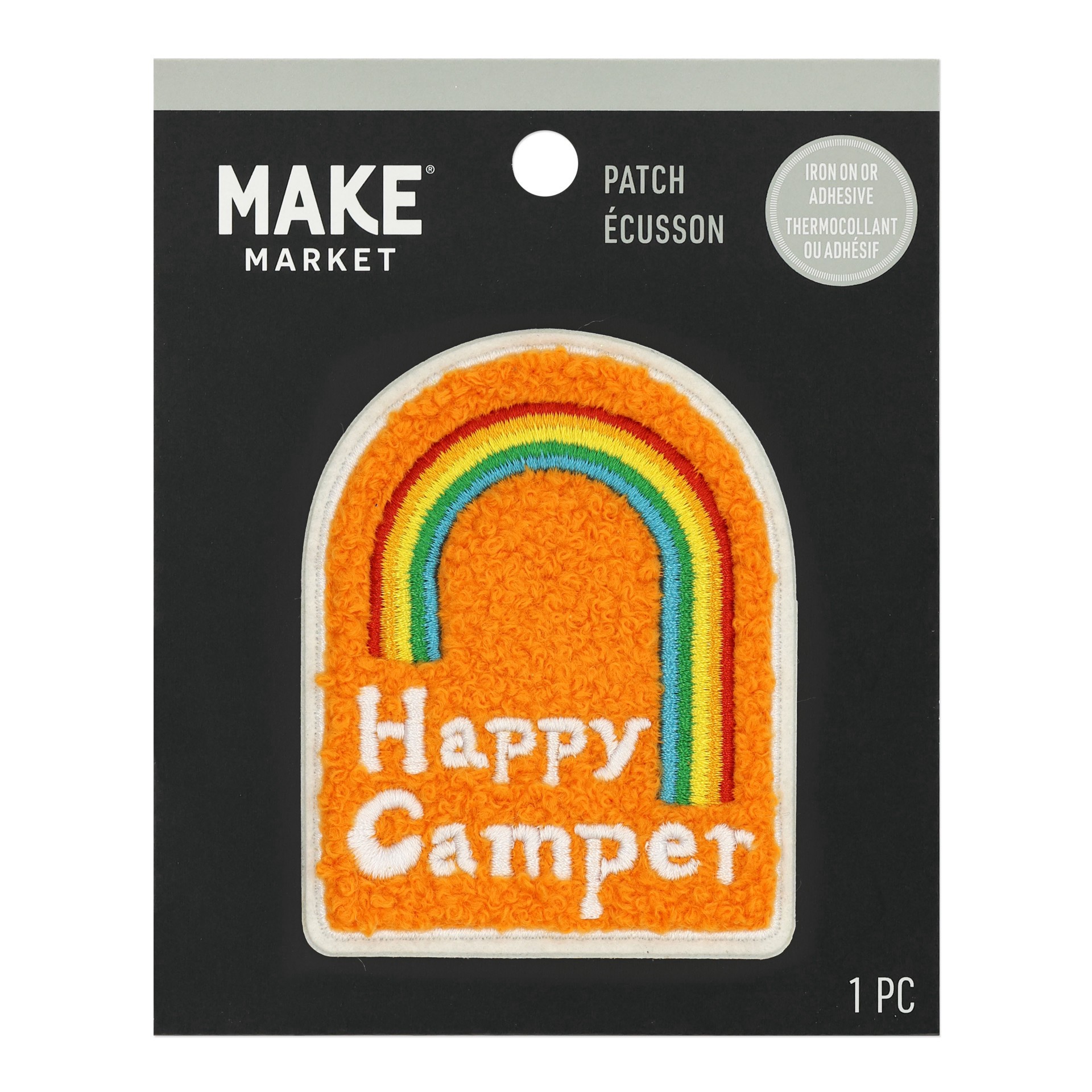 slide 2 of 3, Happy Camper Rainbow Iron On & Adhesive Patch By Make Market, 2.5 in x 3.2 in