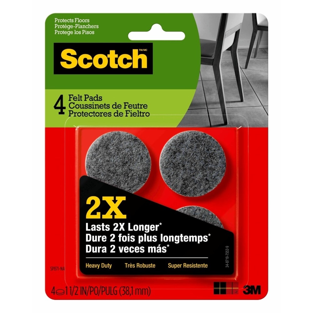 slide 1 of 5, Scotch Heavy Duty Felt Pads, Gray, 4 ct; 1.5 in