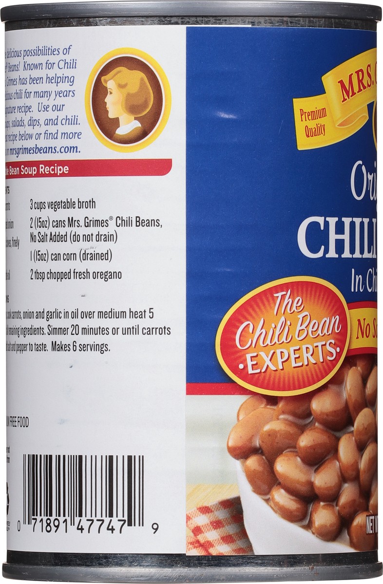 slide 6 of 9, Mrs Grimes No Salt Added Original Chili Beans in Chili Sauce 15 oz, 15 oz