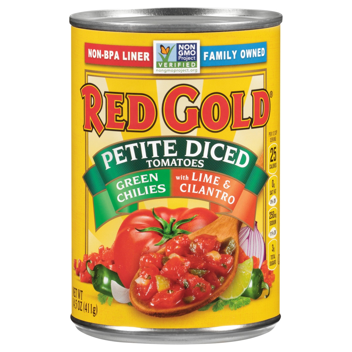 slide 1 of 2, Red Gold Petite Diced Tomatoes Green Chilies with Lime & Cilantro, 14.5 oz